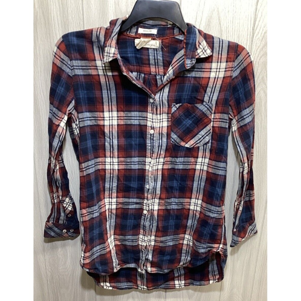 Vintage-Inspired Button-Down Plaid Shirt - Navy & Rust